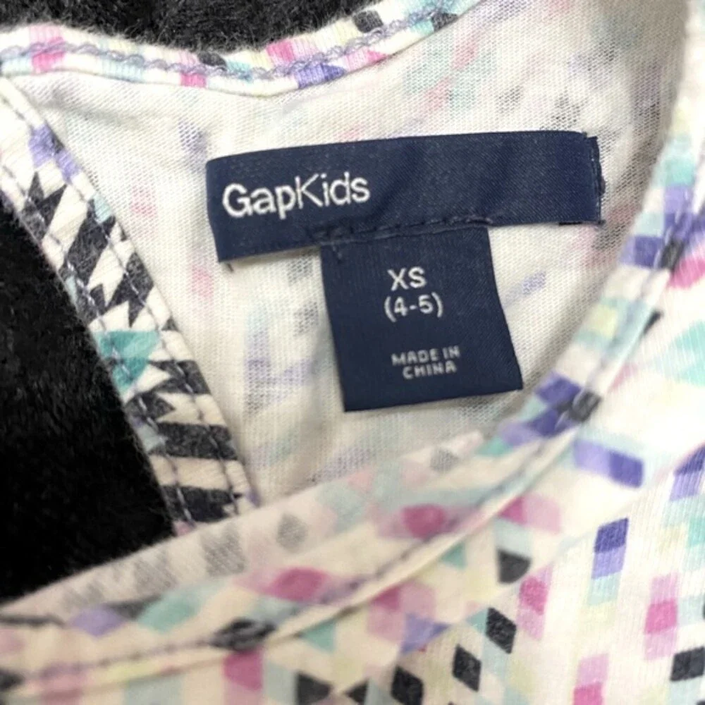 Gap Kids XS (4-5) White Sundress Diamond Geometric Pattern Purples Blues Aquas
